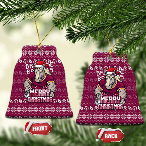 Brisbane Broncos Christmas Ceramic Ornament Australian Rugby Fans - Pixelated Ugly Xmas Pattern Mascot Santa