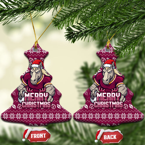 Brisbane Broncos Christmas Ceramic Ornament Australian Rugby Fans - Pixelated Ugly Xmas Pattern Mascot Santa