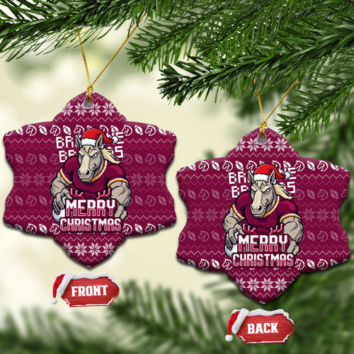 Brisbane Broncos Christmas Ceramic Ornament Australian Rugby Fans - Pixelated Ugly Xmas Pattern Mascot Santa