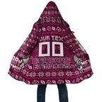 Personalized Brisbane Broncos Christmas Cloak Australian Rugby Fans - Pixelated Ugly Xmas Pattern Mascot Santa