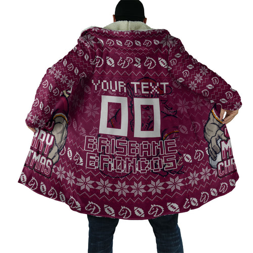 Personalized Brisbane Broncos Christmas Cloak Australian Rugby Fans - Pixelated Ugly Xmas Pattern Mascot Santa