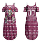 Personalized Brisbane Broncos Christmas Couples Matching Summer Maxi Dress and Hawaiian Shirt Australian Rugby Fans - Pixelated Ugly Xmas Pattern Mascot Santa