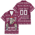 Personalized Brisbane Broncos Christmas Family Matching Off Shoulder Maxi Dress and Hawaiian Shirt Australian Rugby Fans - Pixelated Ugly Xmas Pattern Mascot Santa