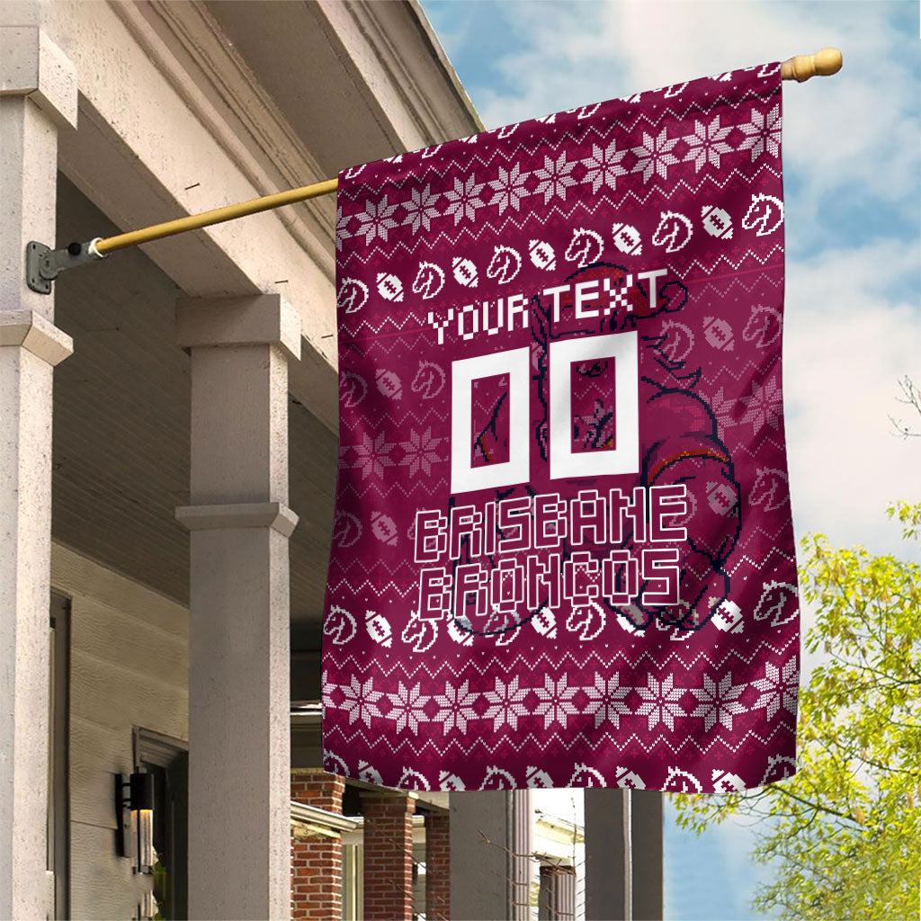 Personalized Brisbane Broncos Christmas Garden Flag Australian Rugby Fans - Pixelated Ugly Xmas Pattern Mascot Santa