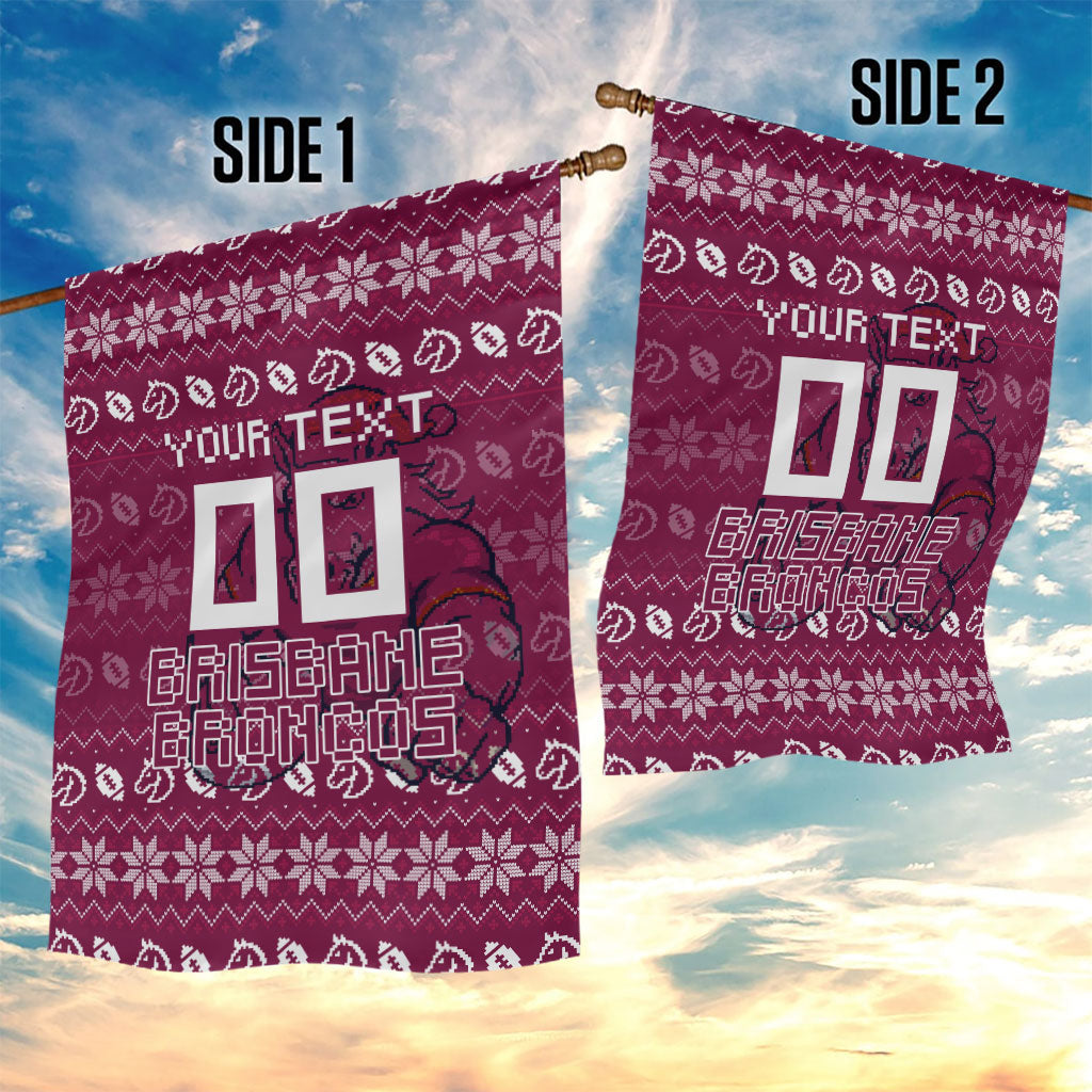 Personalized Brisbane Broncos Christmas Garden Flag Australian Rugby Fans - Pixelated Ugly Xmas Pattern Mascot Santa