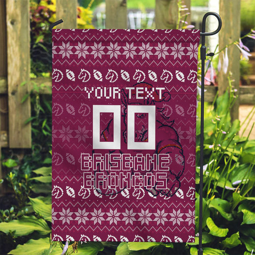 Personalized Brisbane Broncos Christmas Garden Flag Australian Rugby Fans - Pixelated Ugly Xmas Pattern Mascot Santa
