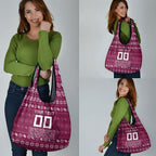 Personalized Brisbane Broncos Christmas Grocery Bag Australian Rugby Fans - Pixelated Ugly Xmas Pattern Mascot Santa