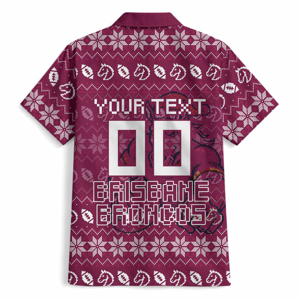 Personalized Brisbane Broncos Christmas Hawaiian Shirt Australian Rugby Fans - Pixelated Ugly Xmas Pattern Mascot Santa
