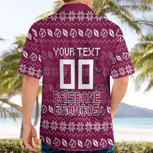 Personalized Brisbane Broncos Christmas Hawaiian Shirt Australian Rugby Fans - Pixelated Ugly Xmas Pattern Mascot Santa