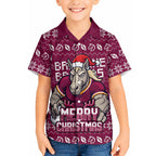 Personalized Brisbane Broncos Christmas Hawaiian Shirt Australian Rugby Fans - Pixelated Ugly Xmas Pattern Mascot Santa