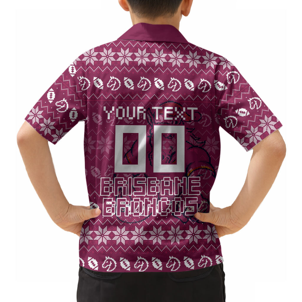 Personalized Brisbane Broncos Christmas Hawaiian Shirt Australian Rugby Fans - Pixelated Ugly Xmas Pattern Mascot Santa
