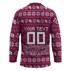 Personalized Brisbane Broncos Christmas Hockey Jersey Australian Rugby Fans - Pixelated Ugly Xmas Pattern Mascot Santa