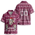 Personalized Brisbane Broncos Christmas Kid Hawaiian Shirt Australian Rugby Fans - Pixelated Ugly Xmas Pattern Mascot Santa