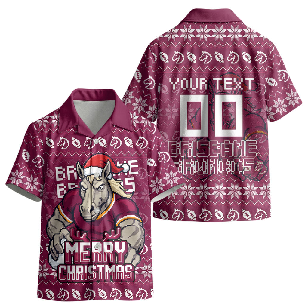 Personalized Brisbane Broncos Christmas Kid Hawaiian Shirt Australian Rugby Fans - Pixelated Ugly Xmas Pattern Mascot Santa