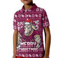 Personalized Brisbane Broncos Christmas Kid Polo Shirt Australian Rugby Fans - Pixelated Ugly Xmas Pattern Mascot Santa