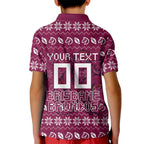 Personalized Brisbane Broncos Christmas Kid Polo Shirt Australian Rugby Fans - Pixelated Ugly Xmas Pattern Mascot Santa