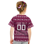 Personalized Brisbane Broncos Christmas Kid T Shirt Australian Rugby Fans - Pixelated Ugly Xmas Pattern Mascot Santa