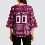Personalized Brisbane Broncos Christmas Kimono Sleeve Blouse Australian Rugby Fans - Pixelated Ugly Xmas Pattern Mascot Santa
