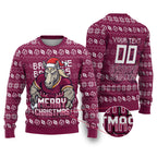 Personalized Brisbane Broncos Christmas Ugly Christmas Sweater Australian Rugby Fans - Pixelated Ugly Xmas Pattern Mascot Santa