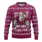 Personalized Brisbane Broncos Christmas Ugly Christmas Sweater Australian Rugby Fans - Pixelated Ugly Xmas Pattern Mascot Santa