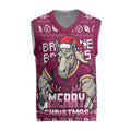 Personalized Brisbane Broncos Christmas Knitted V-Neck Vest Australian Rugby Fans - Pixelated Ugly Xmas Pattern Mascot Santa