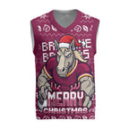 Personalized Brisbane Broncos Christmas Knitted V-Neck Vest Australian Rugby Fans - Pixelated Ugly Xmas Pattern Mascot Santa