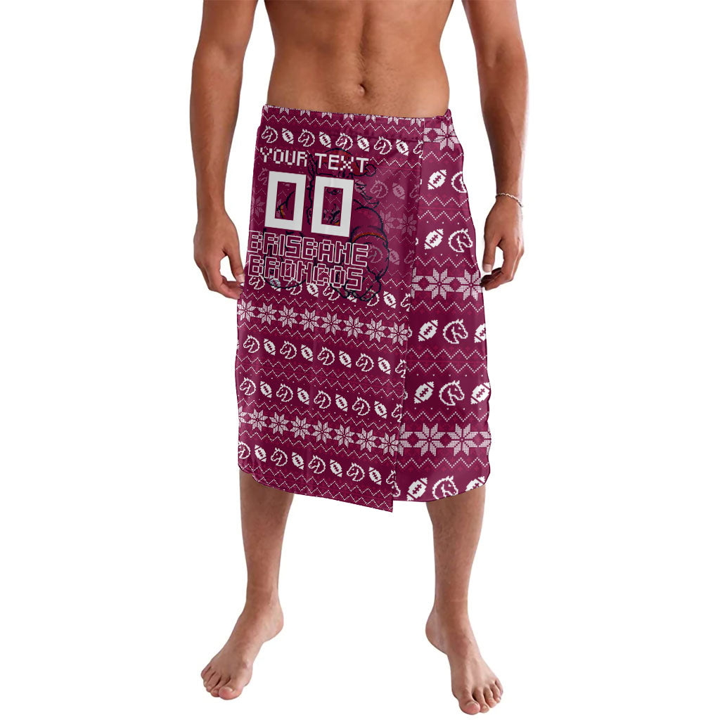 Personalized Brisbane Broncos Christmas Lavalava Australian Rugby Fans - Pixelated Ugly Xmas Pattern Mascot Santa