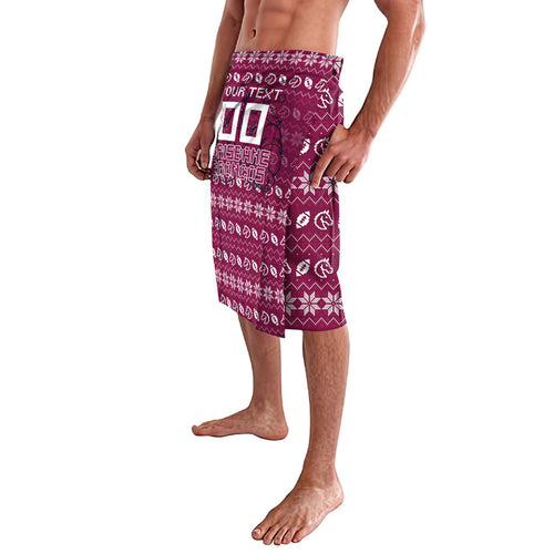 Personalized Brisbane Broncos Christmas Lavalava Australian Rugby Fans - Pixelated Ugly Xmas Pattern Mascot Santa
