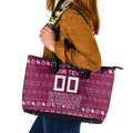 Personalized Brisbane Broncos Christmas Leather Tote Bag Australian Rugby Fans - Pixelated Ugly Xmas Pattern Mascot Santa