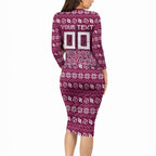 Personalized Brisbane Broncos Christmas Long Sleeve Bodycon Dress Australian Rugby Fans - Pixelated Ugly Xmas Pattern Mascot Santa