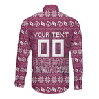 Personalized Brisbane Broncos Christmas Long Sleeve Button Shirt Australian Rugby Fans - Pixelated Ugly Xmas Pattern Mascot Santa