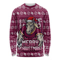 Personalized Brisbane Broncos Christmas Long Sleeve Shirt Australian Rugby Fans - Pixelated Ugly Xmas Pattern Mascot Santa