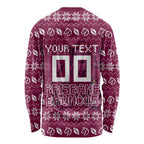 Personalized Brisbane Broncos Christmas Long Sleeve Shirt Australian Rugby Fans - Pixelated Ugly Xmas Pattern Mascot Santa