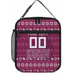Personalized Brisbane Broncos Christmas Lunch Bag Australian Rugby Fans - Pixelated Ugly Xmas Pattern Mascot Santa
