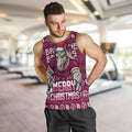 Personalized Brisbane Broncos Christmas Men Tank Top Australian Rugby Fans - Pixelated Ugly Xmas Pattern Mascot Santa