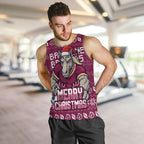 Personalized Brisbane Broncos Christmas Men Tank Top Australian Rugby Fans - Pixelated Ugly Xmas Pattern Mascot Santa