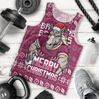 Personalized Brisbane Broncos Christmas Men Tank Top Australian Rugby Fans - Pixelated Ugly Xmas Pattern Mascot Santa