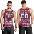 Personalized Brisbane Broncos Christmas Men Tank Top Australian Rugby Fans - Pixelated Ugly Xmas Pattern Mascot Santa