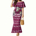 Personalized Brisbane Broncos Christmas Mermaid Dress Australian Rugby Fans - Pixelated Ugly Xmas Pattern Mascot Santa