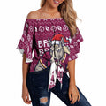 Personalized Brisbane Broncos Christmas Off Shoulder Wrap Waist Top Australian Rugby Fans - Pixelated Ugly Xmas Pattern Mascot Santa
