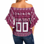 Personalized Brisbane Broncos Christmas Off Shoulder Wrap Waist Top Australian Rugby Fans - Pixelated Ugly Xmas Pattern Mascot Santa