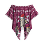 Personalized Brisbane Broncos Christmas Off Shoulder Wrap Waist Top Australian Rugby Fans - Pixelated Ugly Xmas Pattern Mascot Santa