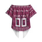 Personalized Brisbane Broncos Christmas Off Shoulder Wrap Waist Top Australian Rugby Fans - Pixelated Ugly Xmas Pattern Mascot Santa