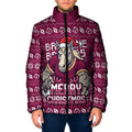 Personalized Brisbane Broncos Christmas Padded Jacket Australian Rugby Fans - Pixelated Ugly Xmas Pattern Mascot Santa