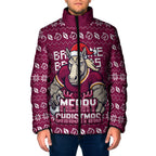 Personalized Brisbane Broncos Christmas Padded Jacket Australian Rugby Fans - Pixelated Ugly Xmas Pattern Mascot Santa