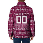 Personalized Brisbane Broncos Christmas Padded Jacket Australian Rugby Fans - Pixelated Ugly Xmas Pattern Mascot Santa