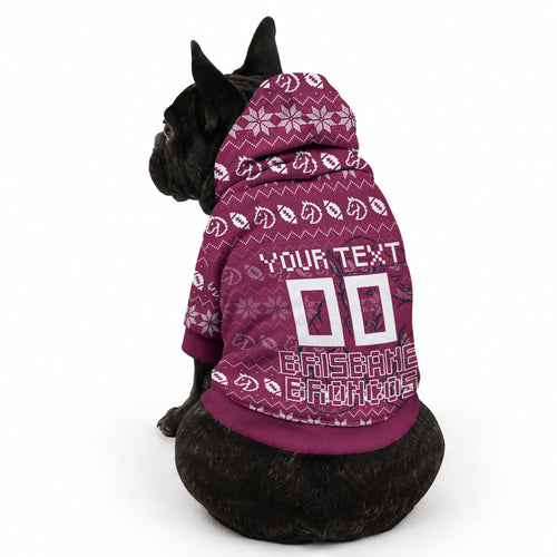 Personalized Brisbane Broncos Christmas Pet Hoodie Australian Rugby Fans - Pixelated Ugly Xmas Pattern Mascot Santa