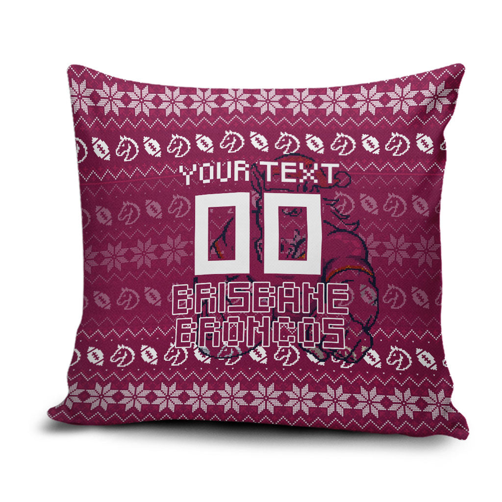Personalized Brisbane Broncos Christmas Pillow Cover Australian Rugby Fans - Pixelated Ugly Xmas Pattern Mascot Santa