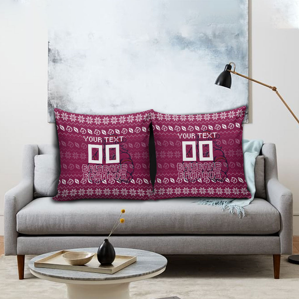 Personalized Brisbane Broncos Christmas Pillow Cover Australian Rugby Fans - Pixelated Ugly Xmas Pattern Mascot Santa