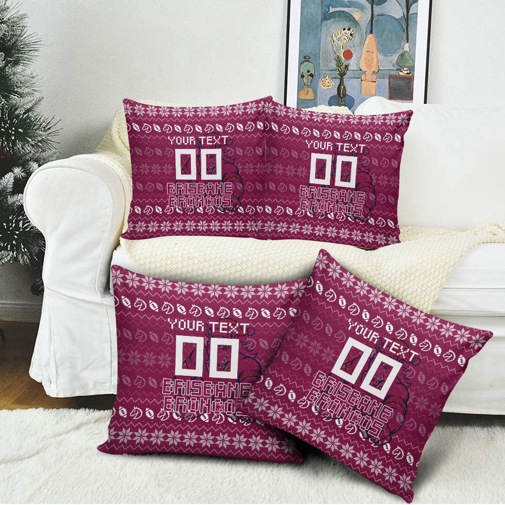 Personalized Brisbane Broncos Christmas Pillow Cover Australian Rugby Fans - Pixelated Ugly Xmas Pattern Mascot Santa